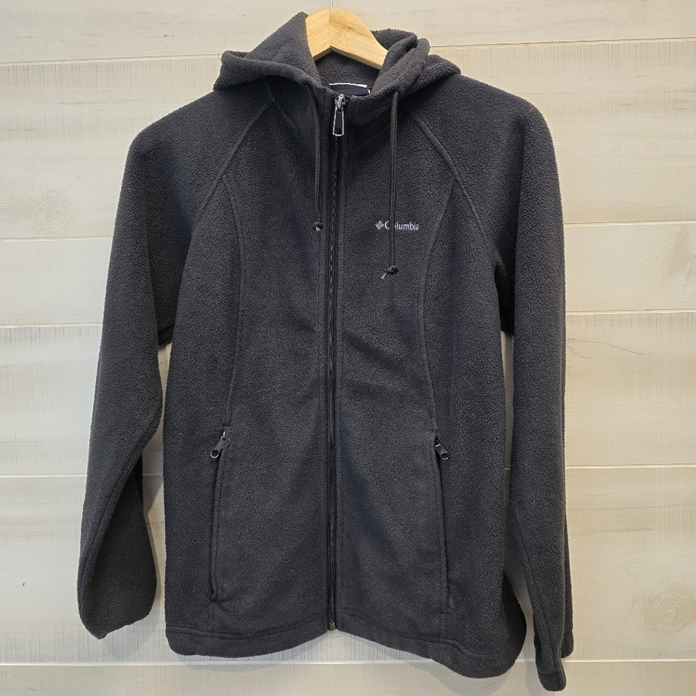 {S} Columbia Hooded Full Zip Up Drawstring Jacket Dark Gray Black